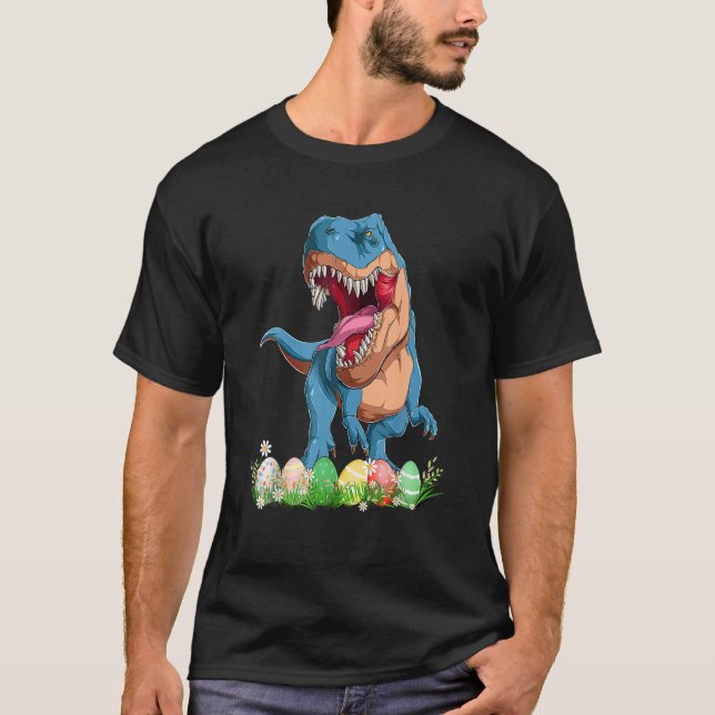Camiseta Páscoa Dinossauro Pijamas T Rex Ovos de Páscoa (Frente)