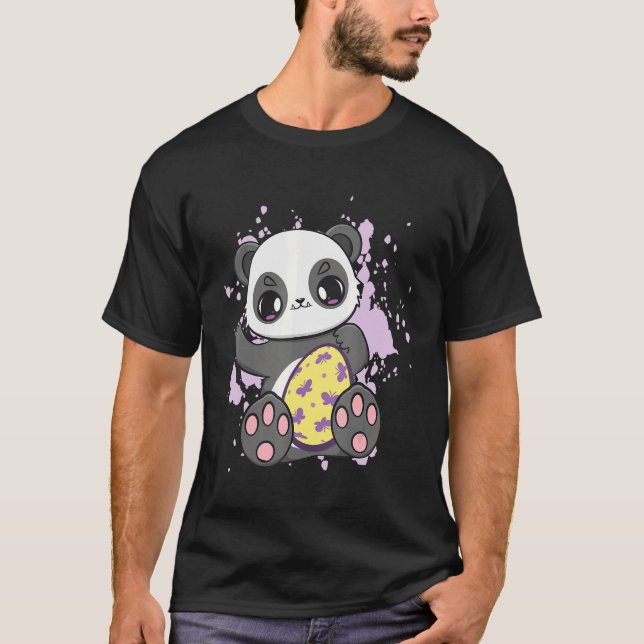 Camiseta Páscoa domingo Caça de Ovo Primavera Cute Panda He (Frente)