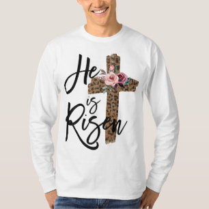 Camiseta Páscoa Ele é Risen Leopard para garotas Cristãs