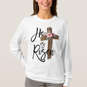Camiseta Páscoa Ele é Risen Leopardo para Garota Cristã