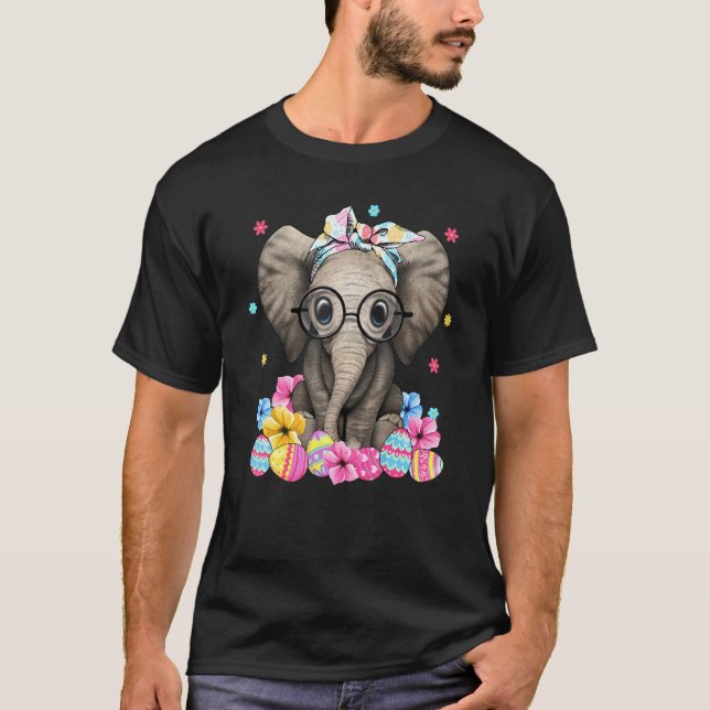 Camiseta Páscoa Elefante Vestindo Óculos Solares Fluxo de O (Frente)