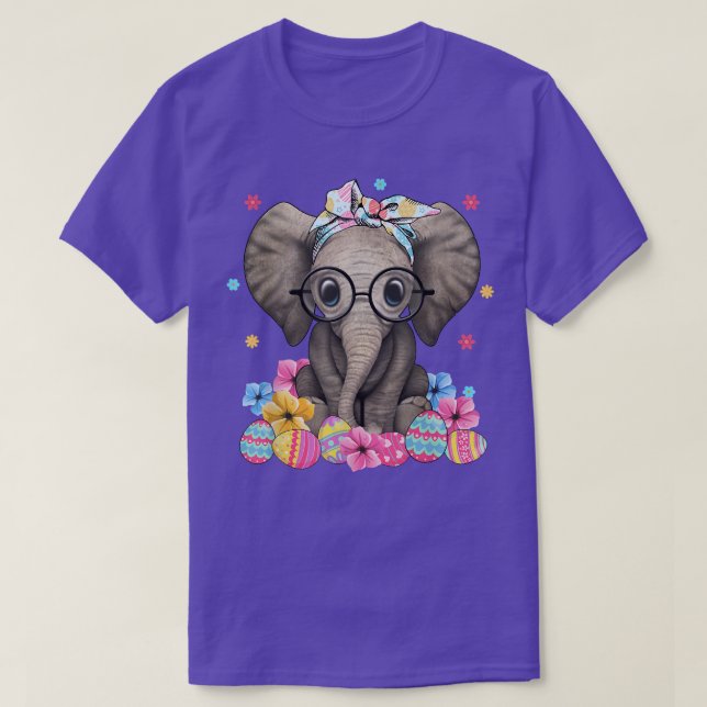 Camiseta Páscoa Elefante Vestindo Óculos Solares Fluxo de O (Frente do Design)