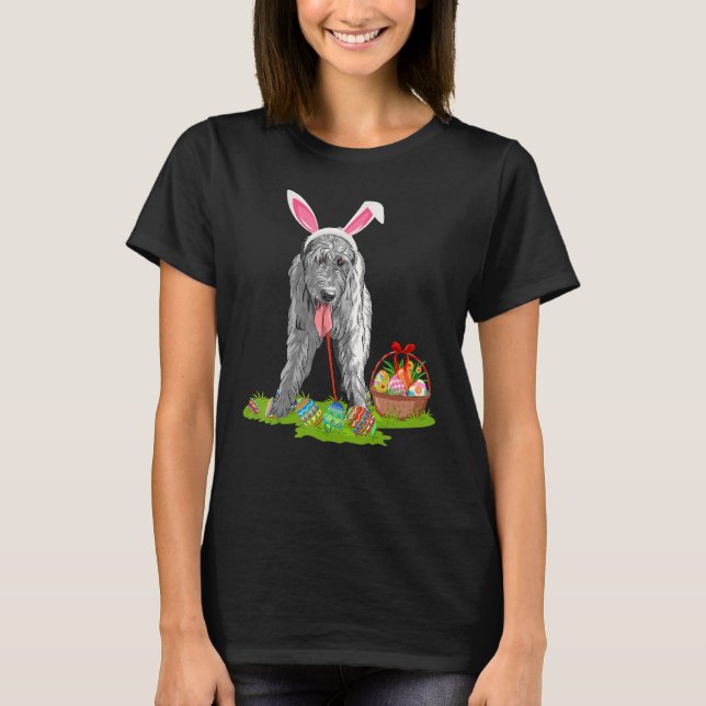 Camiseta Páscoa Engraçada Caça A Coelhinhos De Wolfhound Ir (Frente)