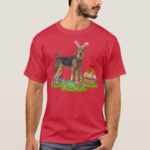 Camiseta Páscoa Engraçada Caça De Ovo Bunny Airedale Terrie