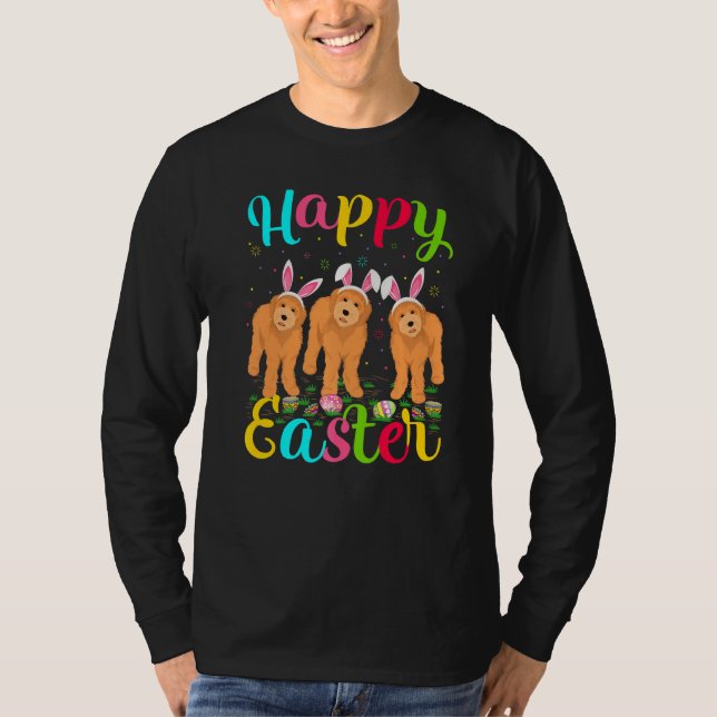 Camiseta Páscoa Engraçada Coelhinho De Ovo Labradoodle Cão  (Frente)