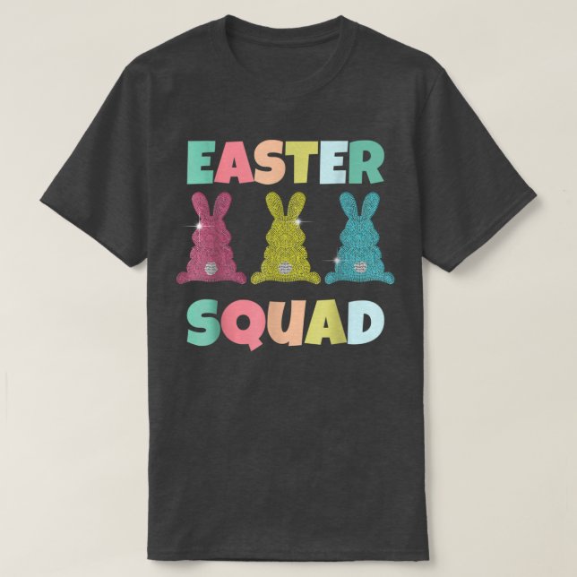 Camiseta Páscoa Esquadrão Coelho Coelho Trio Mulheres Menin (Frente do Design)