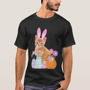 Camiseta Páscoa feliz engraçada gato fofo coelho ovos cesto