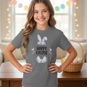 Camiseta Páscoa Feliz Orelhas de Coelho Floral Pas