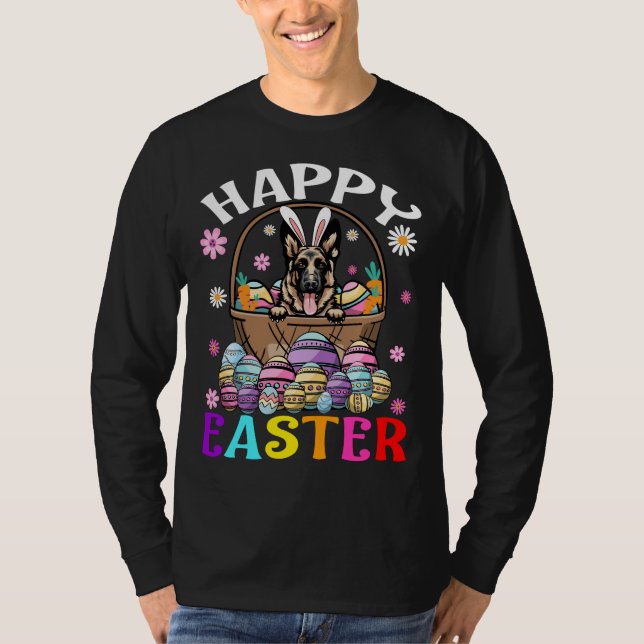 Camiseta Páscoa Felz pascoa de coelhos german shepherd (Frente)