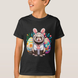 Camiseta Páscoa Ferret Cosplay Bunny Caça Ovos Coloridos