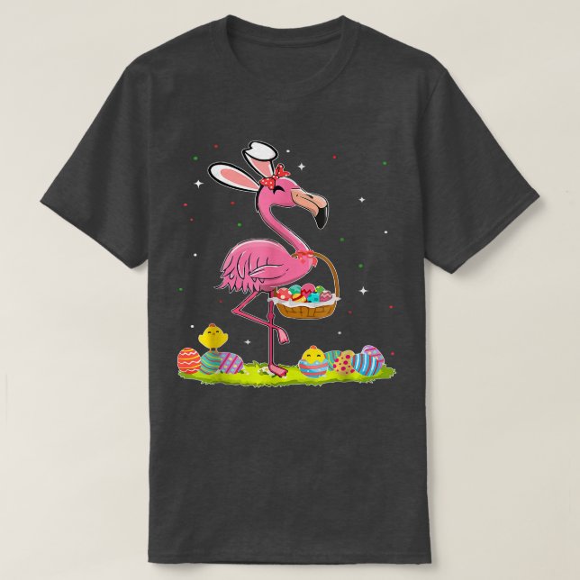 Camiseta Páscoa Flamingo Bunny Egg Hunter Funny Páscoa Holi (Frente do Design)
