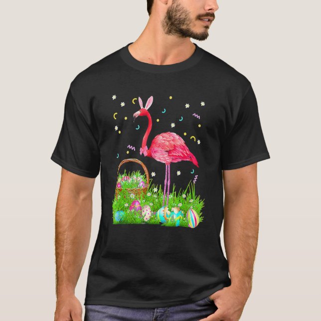 Camiseta Páscoa Flamingo Dia Coelhinho Orelha Com Páscoa (Frente)