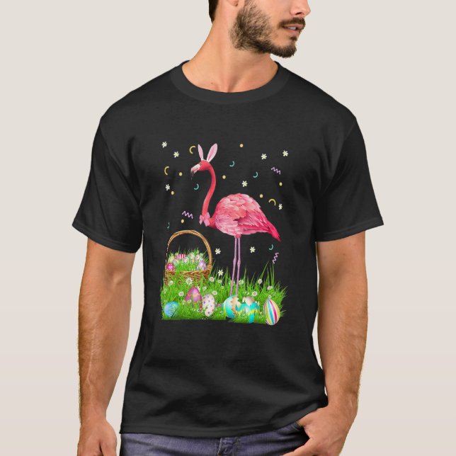 Camiseta Páscoa Flamingo Dia Coelhinho Orelha Com Páscoa (Frente)