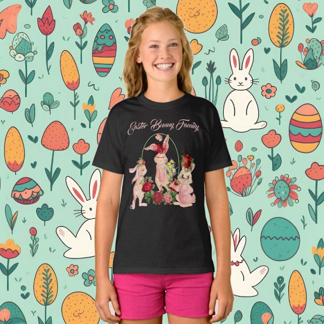 Camiseta Páscoa Floral Crown Bunny Family Watercolor Rosas (Easter Floral Crown Bunny Family Watercolor Roses T-Shirt)