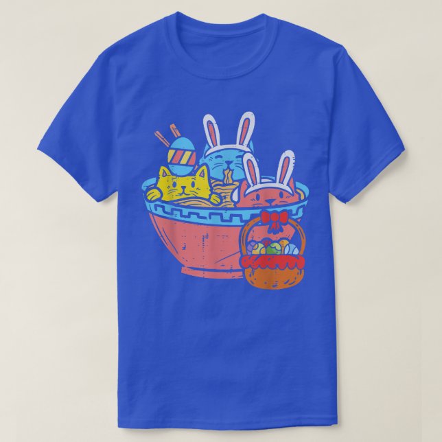 Camiseta Páscoa Gats Ramen Bunny Ears Egg Kawaii Japonês N (Frente do Design)