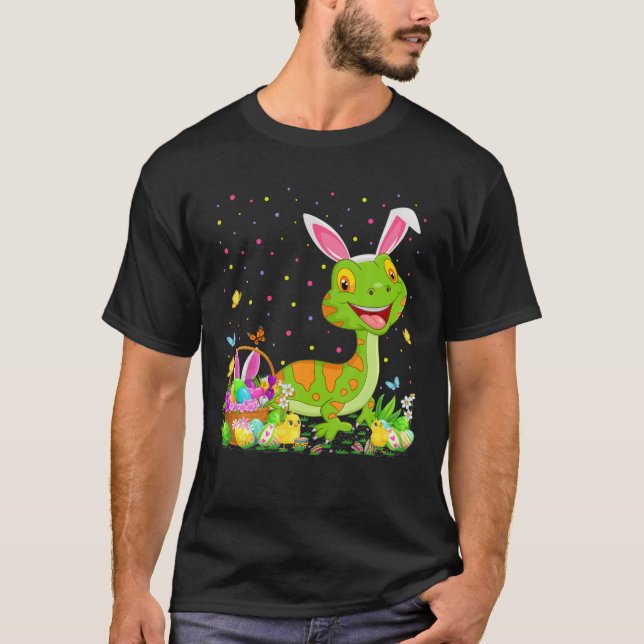 Camiseta Páscoa Gecko Bunny Egg Caçando Páscoa Gecko Doming (Frente)