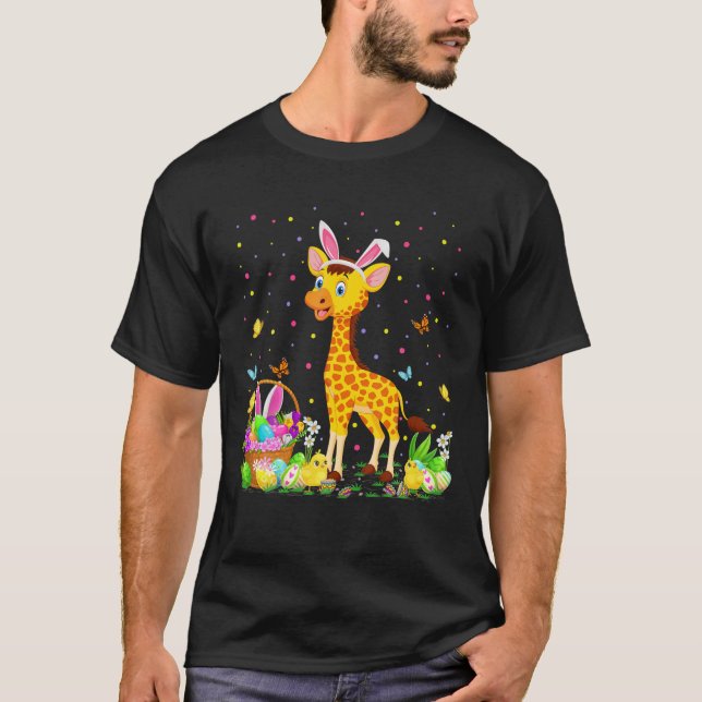 Camiseta Páscoa Girafa Bunny Egg Caçando Girafa Páscoa Su (Frente)