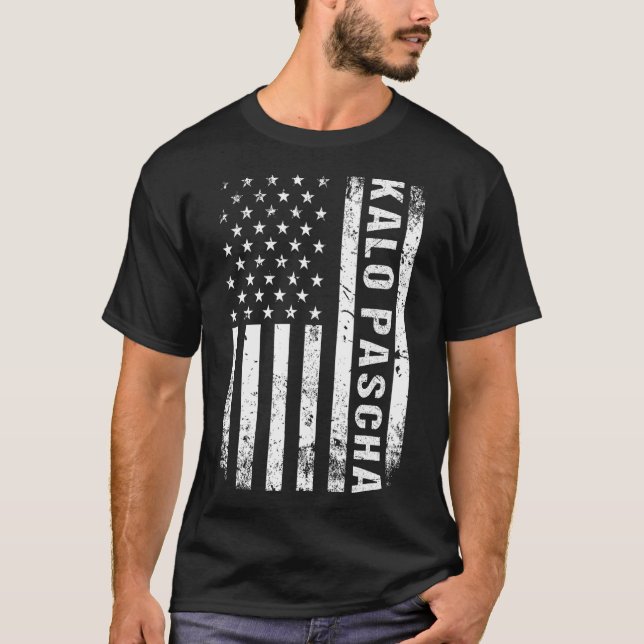 Camiseta Páscoa Grega Kalo Pascha Retro Us Bandeira Grego A (Frente)