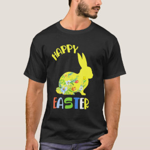 Camiseta Páscoa Haapy Floral Bunny Women Girls Primavera Fl