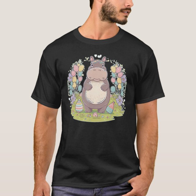 Camiseta Páscoa Hippo Bunny Egs na Páscoa Hippopotamus (Frente)