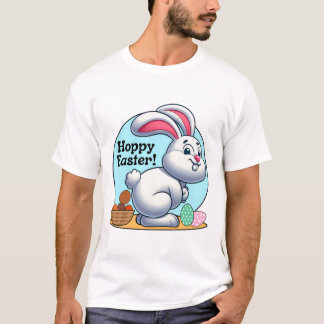 Camiseta Páscoa Hoppy! Coelhinho de Páscoa Pooptando Ovos d