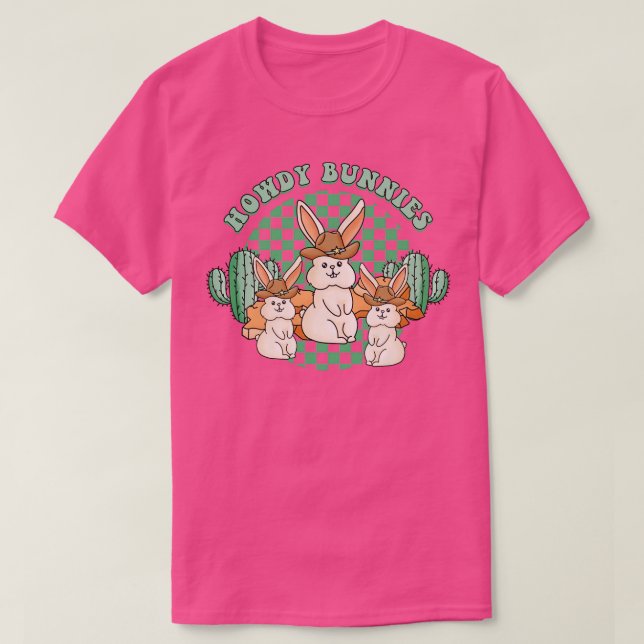 Camiseta Páscoa Howdy Bunnies Cowgirl Cowboy Country Wester (Frente do Design)