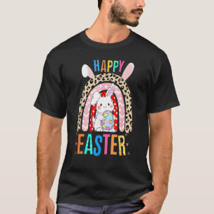 Camiseta Páscoa-leopardo Arco-Íris Coelho Trio Cute Happ