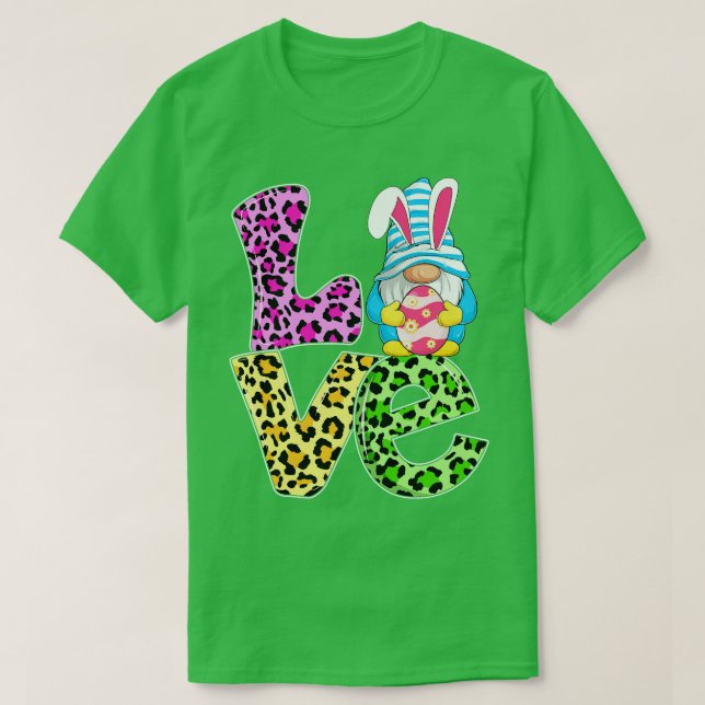 Camiseta PÁSCOA Leopardo Gnomo Crianças Bebidas Ovos de Pás (Frente do Design)