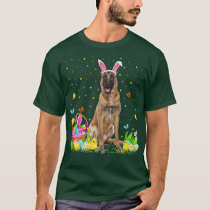 Camiseta Páscoa Malinois Cachorro Coelho Ovo Caçando Malino