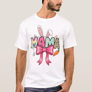 Camiseta Páscoa Mamãe Orelhas de Coelho Coloridas e Padrões