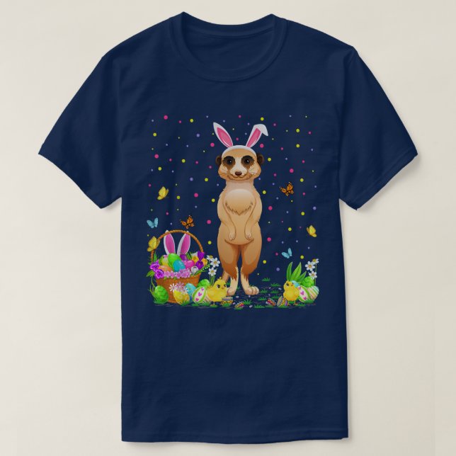 Camiseta Páscoa Meerkat Bunny Egg Caçando Meerkat Páscoa Su (Frente do Design)