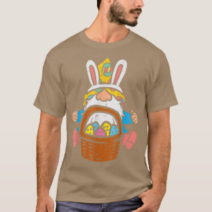 Camiseta Páscoa Nórdica Gnomo Coelhinho Orelha Cesto de Ovo