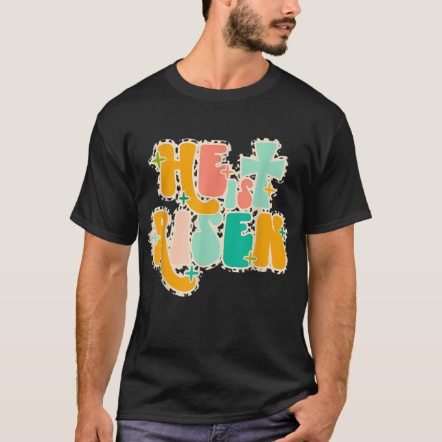 Camiseta Páscoa para Christian Ele Jesus é Risen Leopard Gr (Frente)
