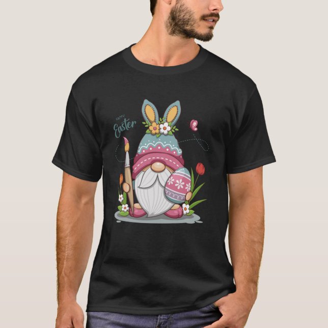 Camiseta Páscoa Primavera Gnomo Caça Ao Ovo E B (Frente)