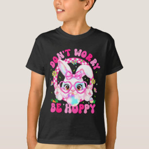 Camiseta Páscoa retrô Não se preocupe Seja feliz Coelho fof