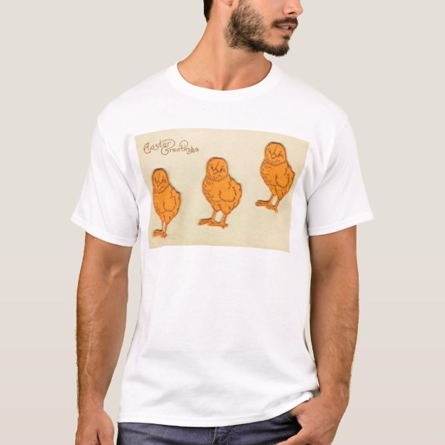 Camiseta Páscoa saudações Pintinhos bege (Frente)