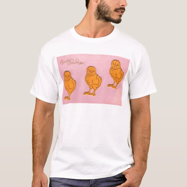 Camiseta Páscoa saudações Pintinhos cor-de-rosa (Frente)