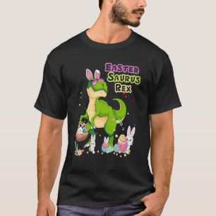 Camiseta Páscoa Saurus Rex Dinossaur T Rex Bunny Basket Ovo