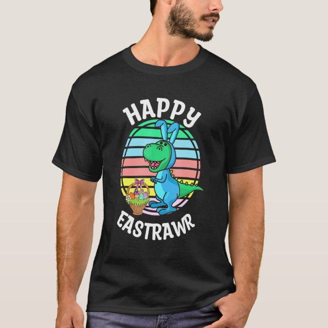 Camiseta Páscoa T Rex Dino Bunny Ovelino Crianças Felizes E (Frente)