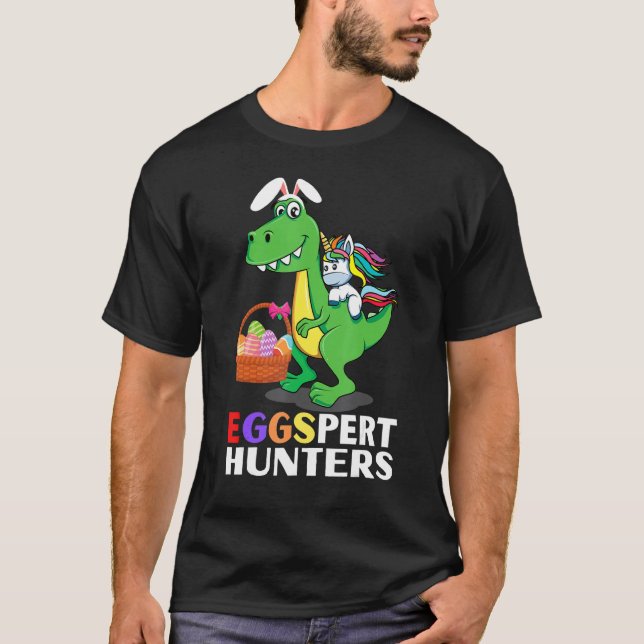 Camiseta Páscoa T Rex Dinossaur Bunny Unicorn Ovo Crianças (Frente)
