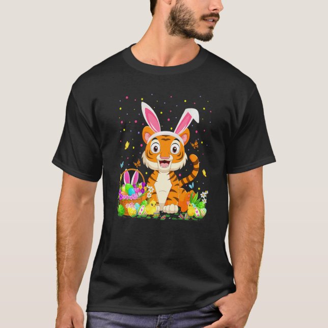 Camiseta Páscoa Tiger Bunny Ovo Caçando Páscoa De Tigre Dom (Frente)
