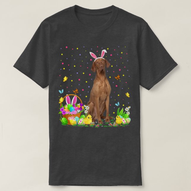 Camiseta Páscoa Vizsla Dog Bunny Egg Caça Vizsla Páscoa  (Frente do Design)