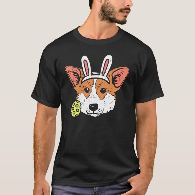 Camiseta Páscoa Welsh Corgi Orelhas de Coelho Dono de Cacho (Frente)