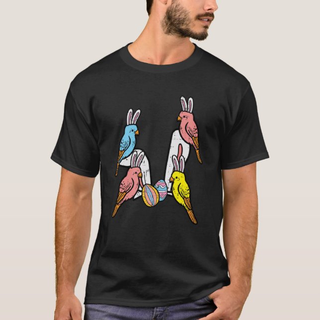 Camiseta Páscoas Pássaros Coelhinhos Caçando Ovos Bons Mulh (Frente)