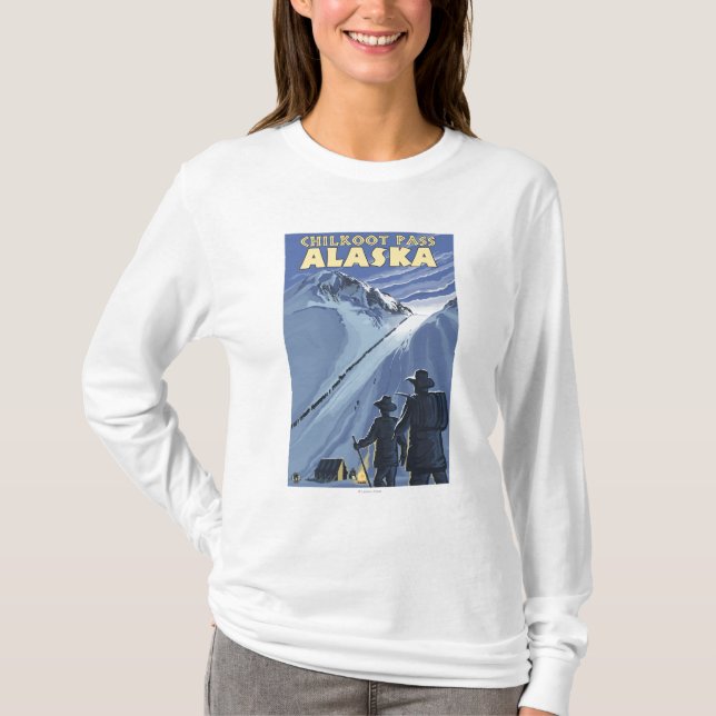 Camiseta Passagem de Chilkoot, mineiros Dourados de Alaska (Frente)
