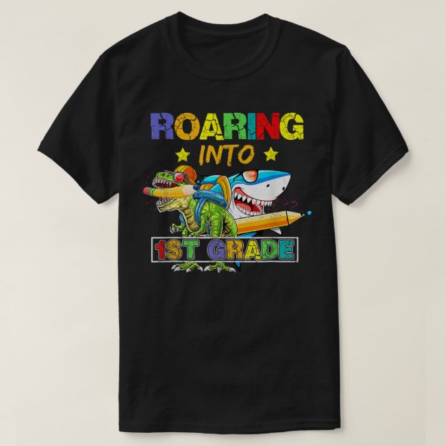 Camiseta Passagem Para O Tubarão Dinossauro Da Classe 1rua  (Frente do Design)