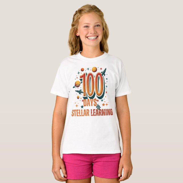 Camiseta Passar para 100 dias de aprendizado estelar | Espa (Frente Completa)