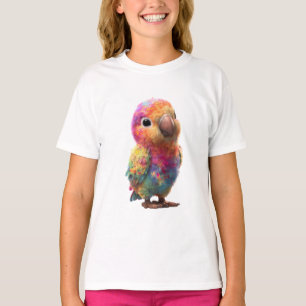 Camiseta Passarinho Crianças Estilhaço Aquarela Arco-íris V