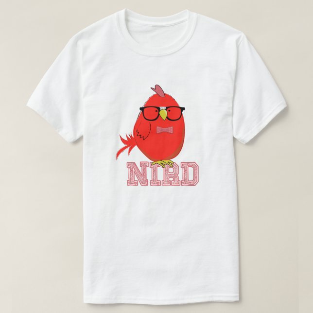 Camiseta Passarinho Nerd Fofo Passarinho Vermelho com Óculo (Frente do Design)