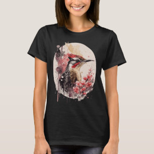 Camiseta Passarinho Pica-Pau Fofo Flor de Cerejeira Japones